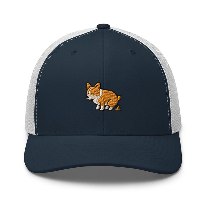 Corgi Pooping Embroidered Trucker Hat: Structured Retro Cap with Mesh Back