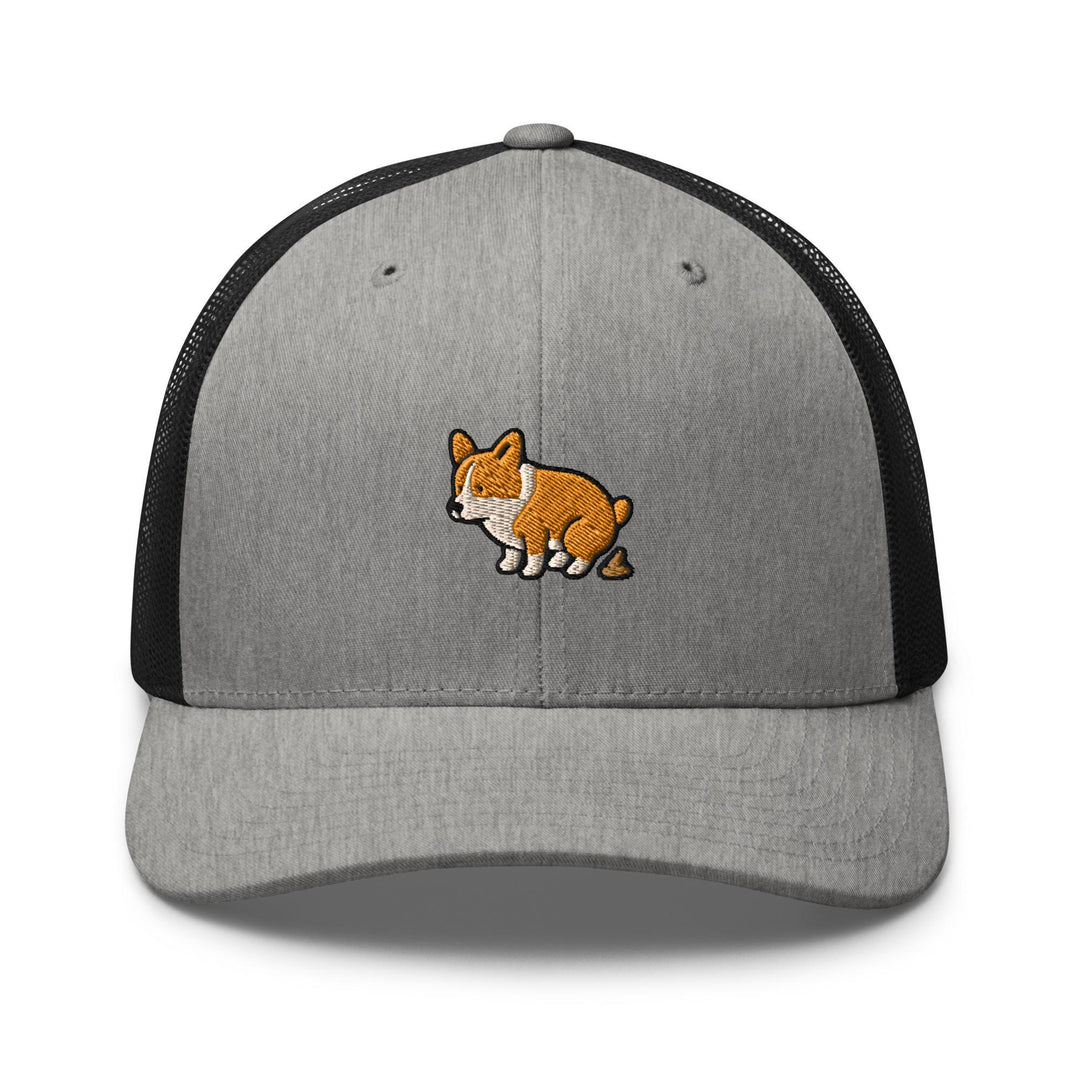 Corgi Pooping Embroidered Trucker Hat: Structured Retro Cap with Mesh Back
