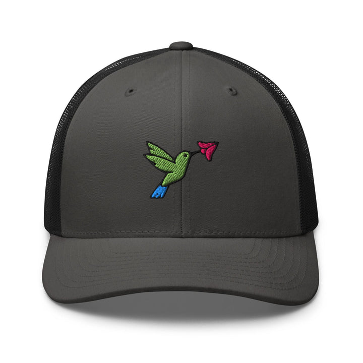 Hummingbird Embroidered Trucker Hat: Structured Retro Cap with Mesh Back