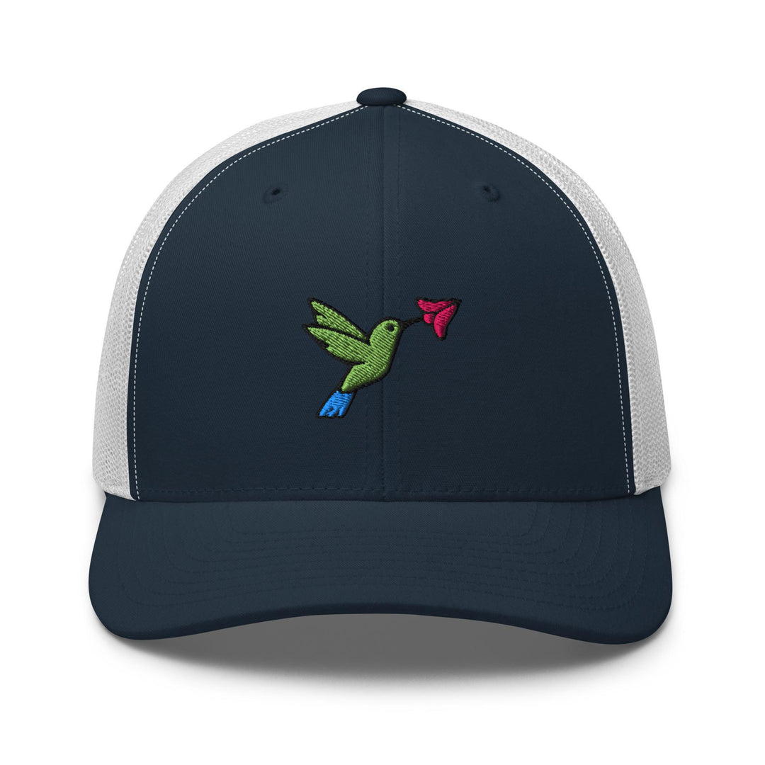 Hummingbird Embroidered Trucker Hat: Structured Retro Cap with Mesh Back