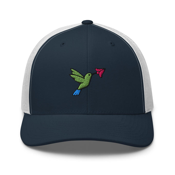 Hummingbird Embroidered Trucker Hat: Structured Retro Cap with Mesh Back
