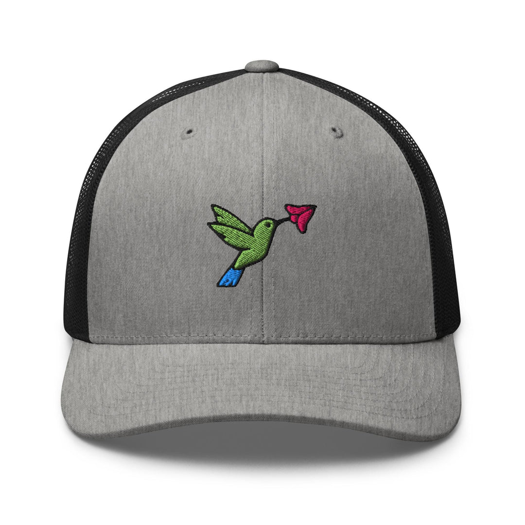 Hummingbird Embroidered Trucker Hat: Structured Retro Cap with Mesh Back