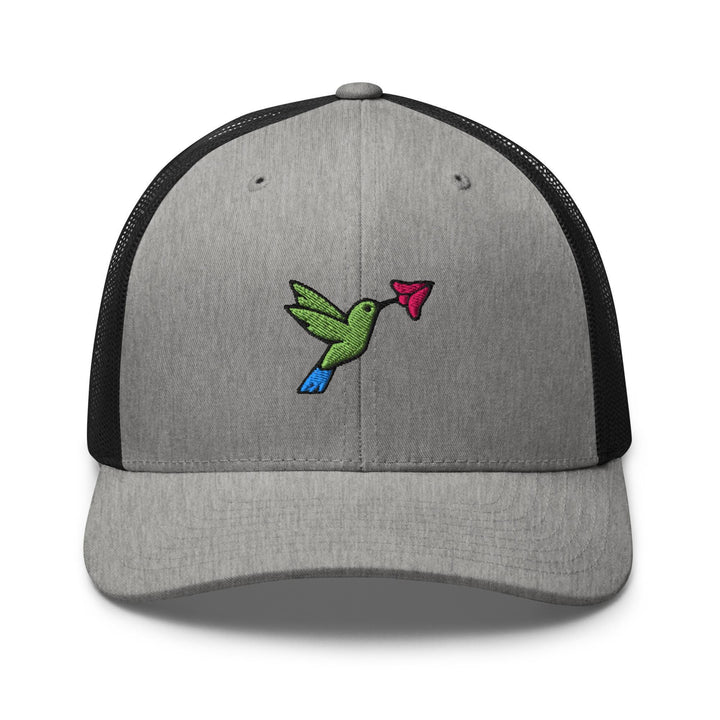 Hummingbird Embroidered Trucker Hat: Structured Retro Cap with Mesh Back