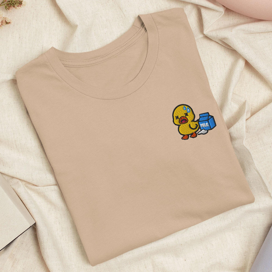 Lactose Intolerant Duck Embroidered T-Shirt: Lightweight Cotton, Unisex Fit