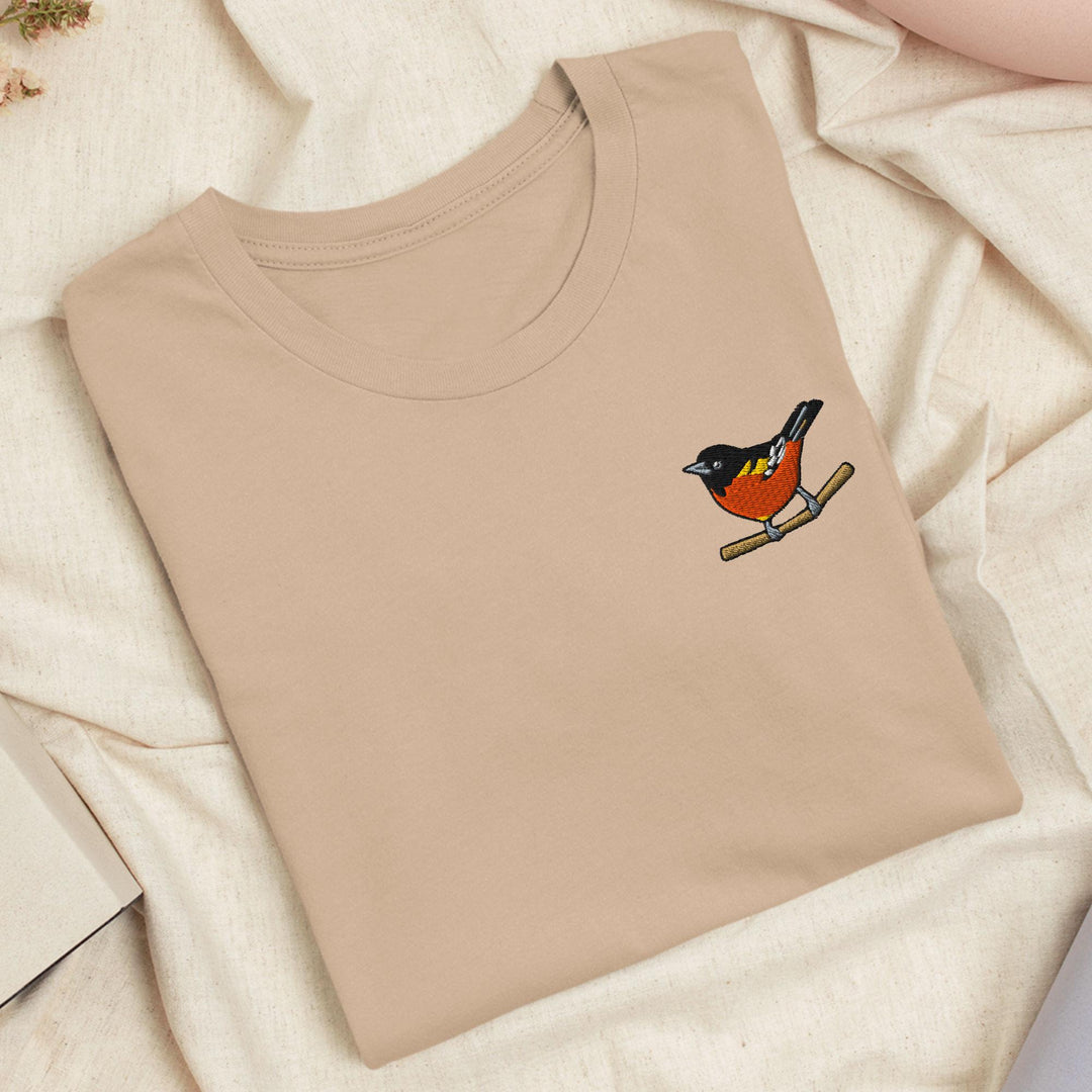 Baltimore Oriole Embroidered T-Shirt: Lightweight Cotton, Unisex Fit
