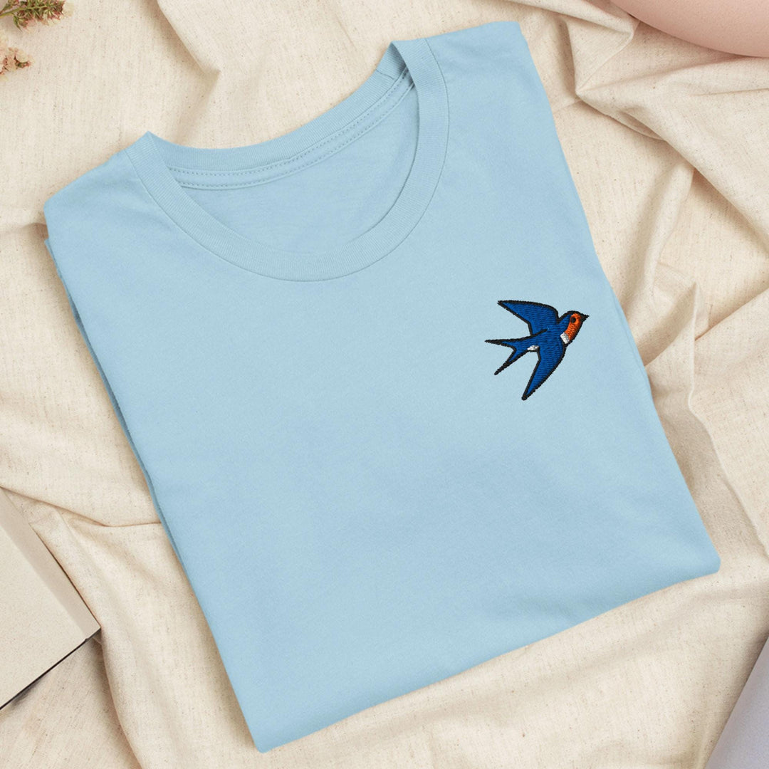 Swallow Bird Embroidered T-Shirt: Lightweight Cotton, Unisex Fit