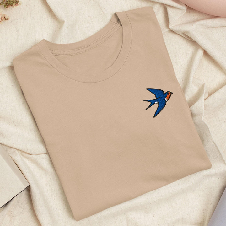 Swallow Bird Embroidered T-Shirt: Lightweight Cotton, Unisex Fit