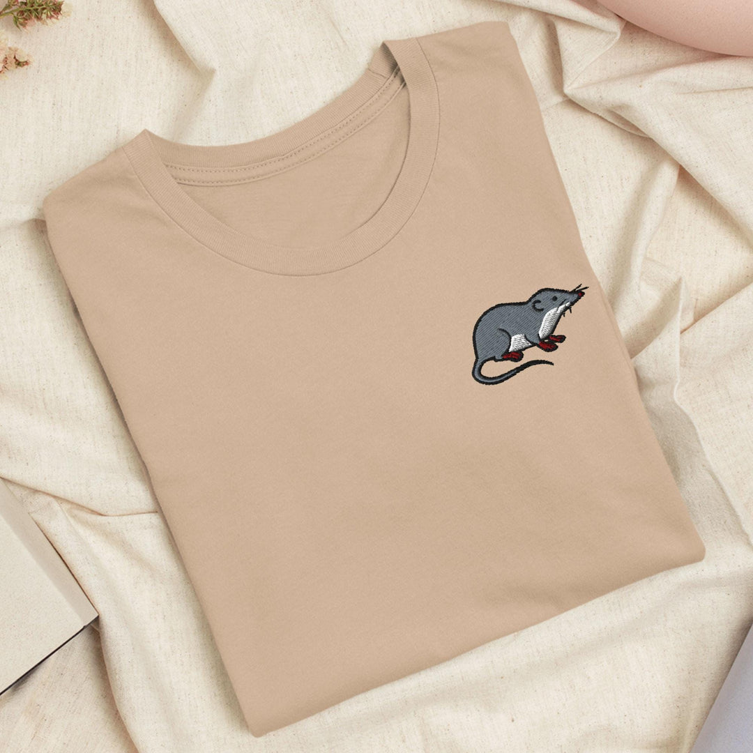 American Water Shrew (Sorex palustris) Embroidered T-Shirt: Lightweight Cotton, Unisex Fit