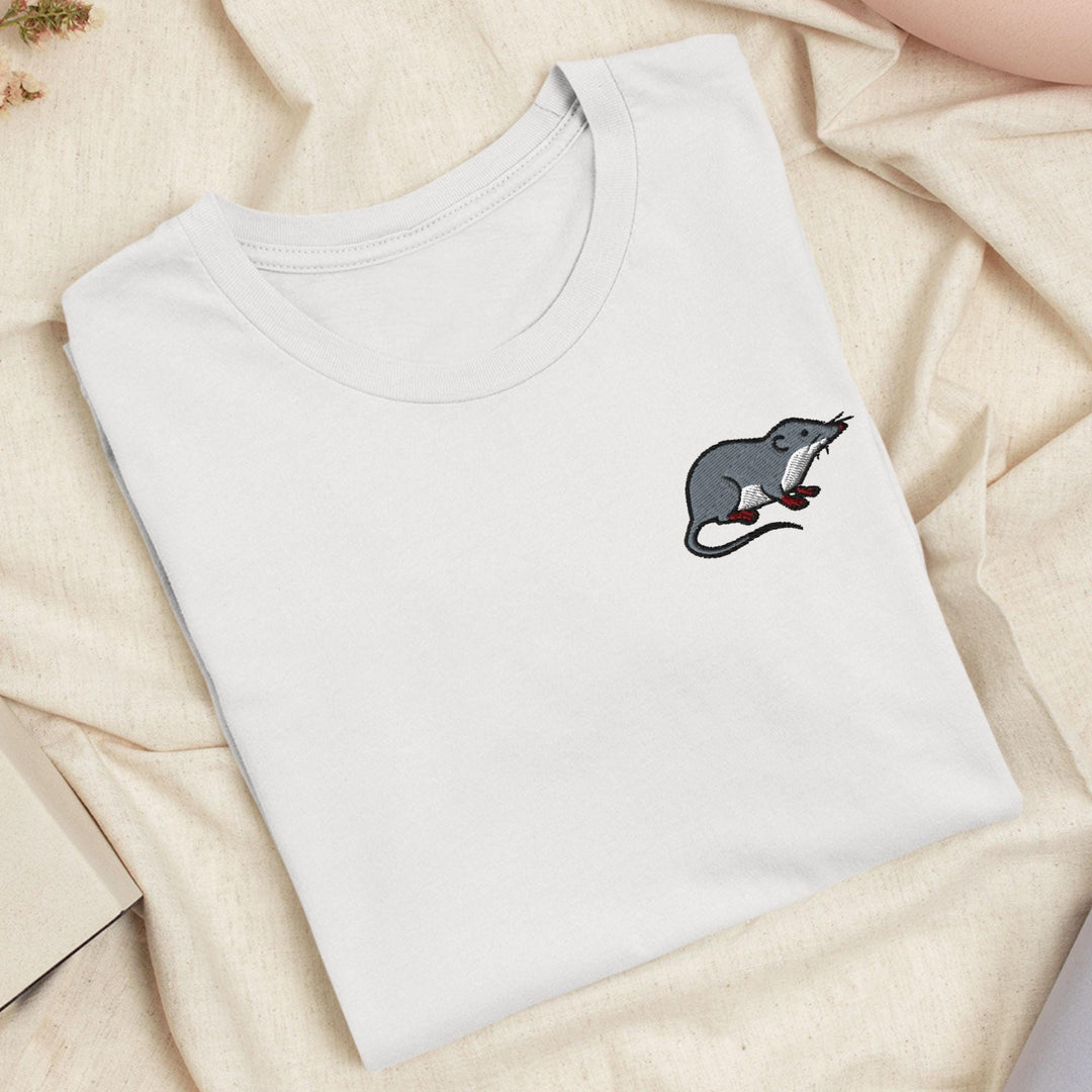 American Water Shrew (Sorex palustris) Embroidered T-Shirt: Lightweight Cotton, Unisex Fit