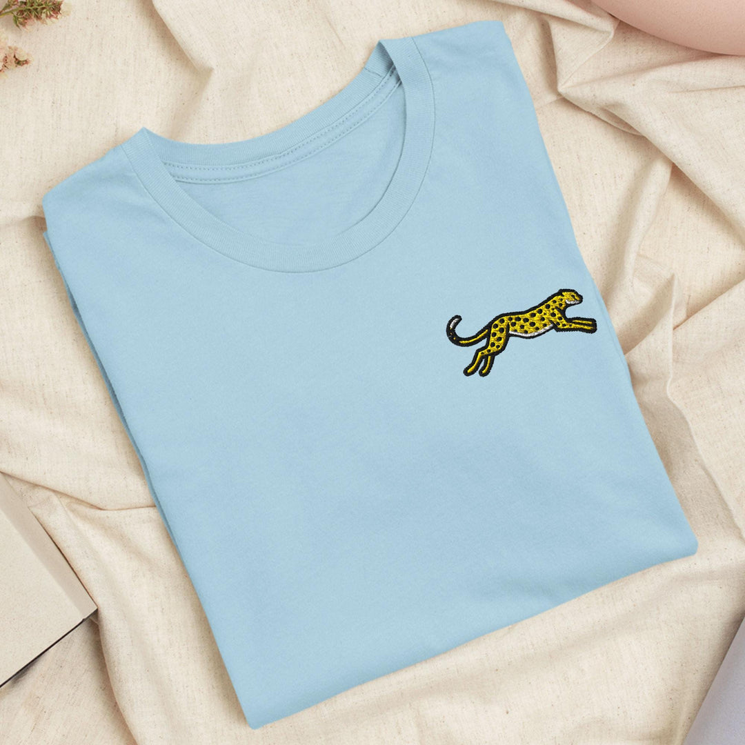 Cheetah Embroidered T-Shirt: Lightweight Cotton, Unisex Fit