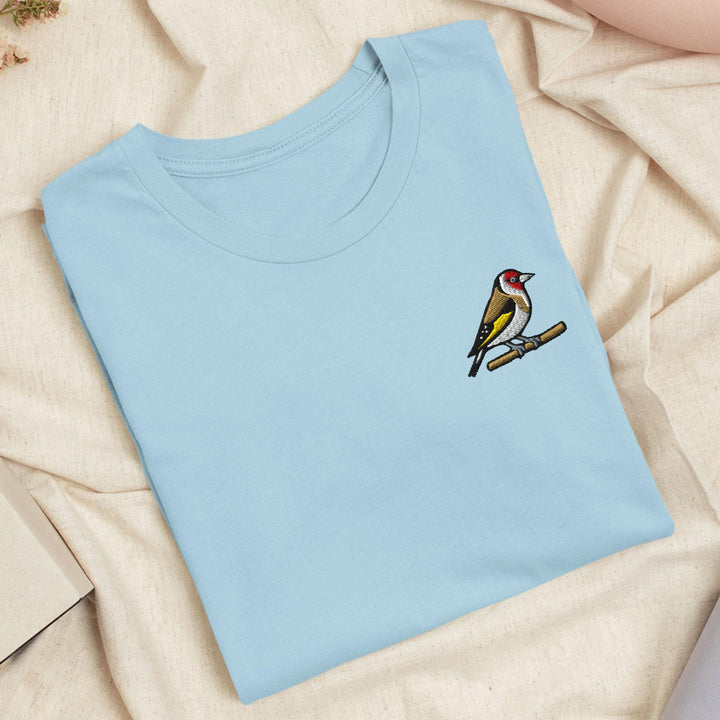 European Goldfinch Embroidered T-Shirt: Lightweight Cotton, Unisex Fit