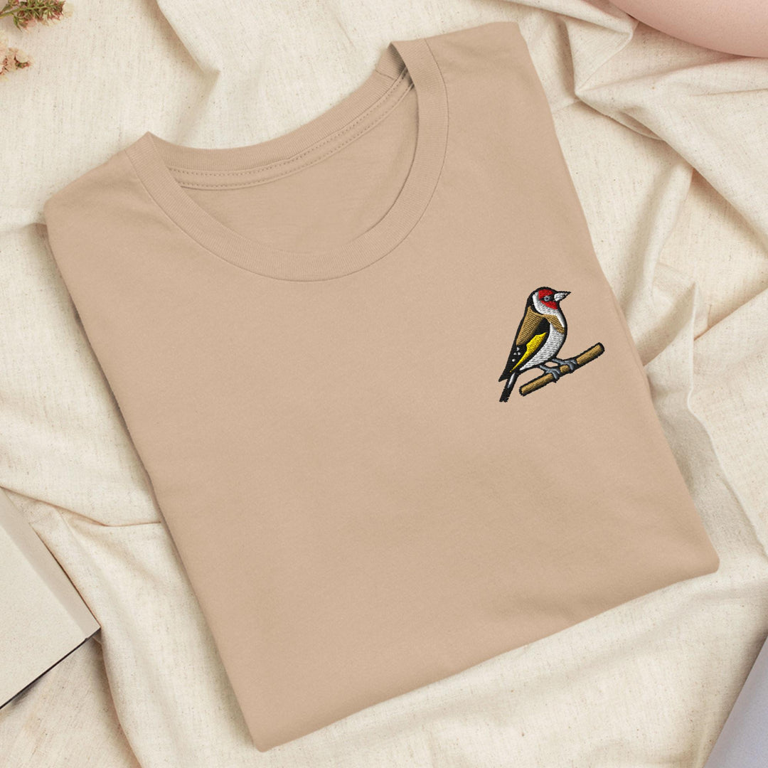 European Goldfinch Embroidered T-Shirt: Lightweight Cotton, Unisex Fit