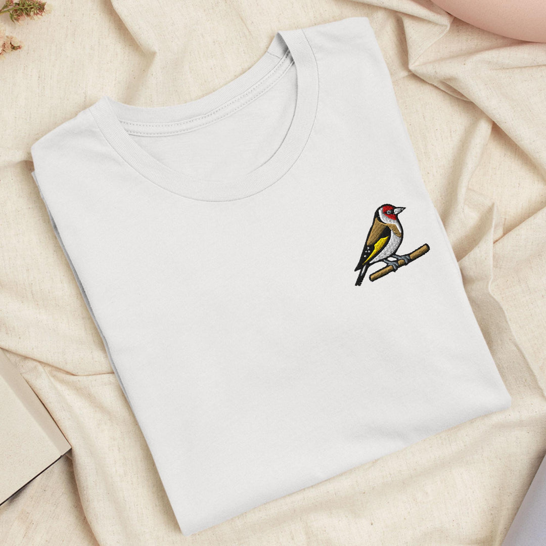 European Goldfinch Embroidered T-Shirt: Lightweight Cotton, Unisex Fit