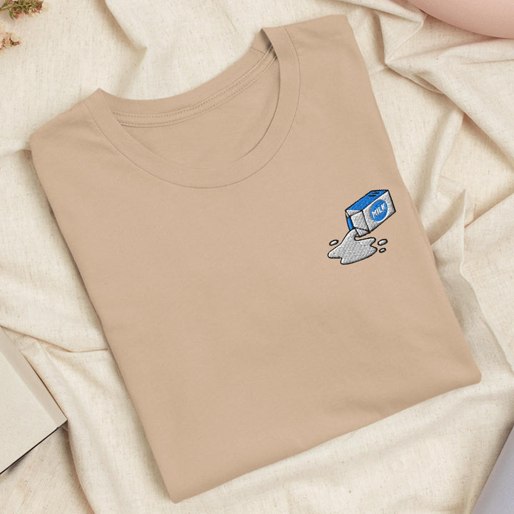 Spilled Milk Carton Embroidered T-Shirt: Lightweight Cotton, Unisex Fit