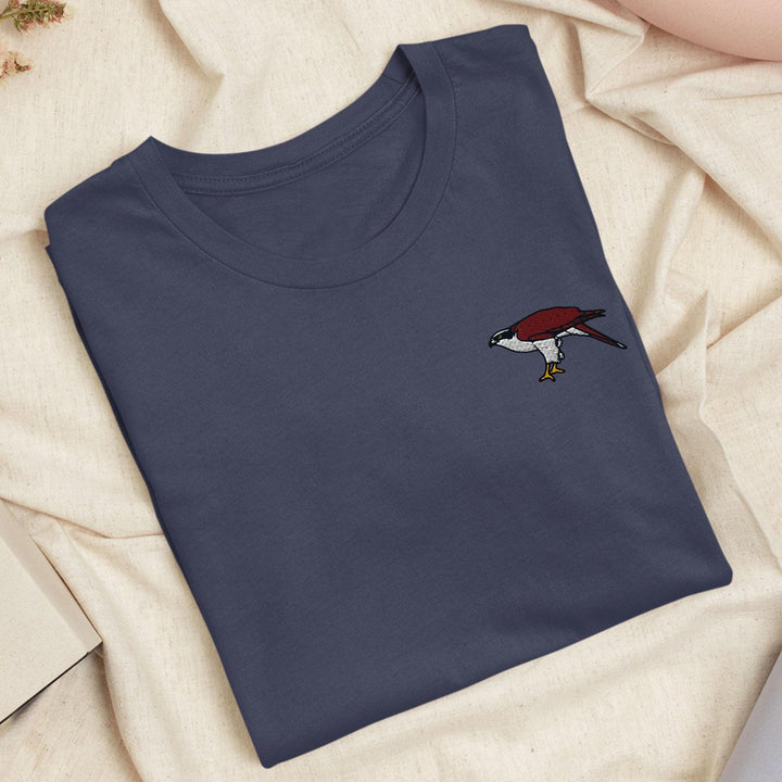 Eurasian Goshawk Embroidered T-Shirt: Lightweight Cotton, Unisex Fit
