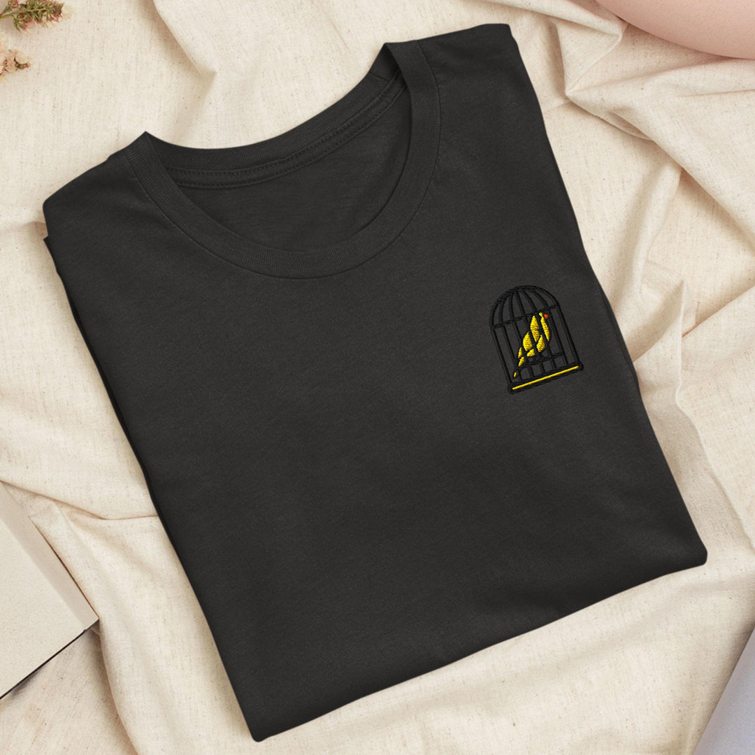 Canary in a Cage Embroidered T-Shirt: Lightweight Cotton, Unisex Fit