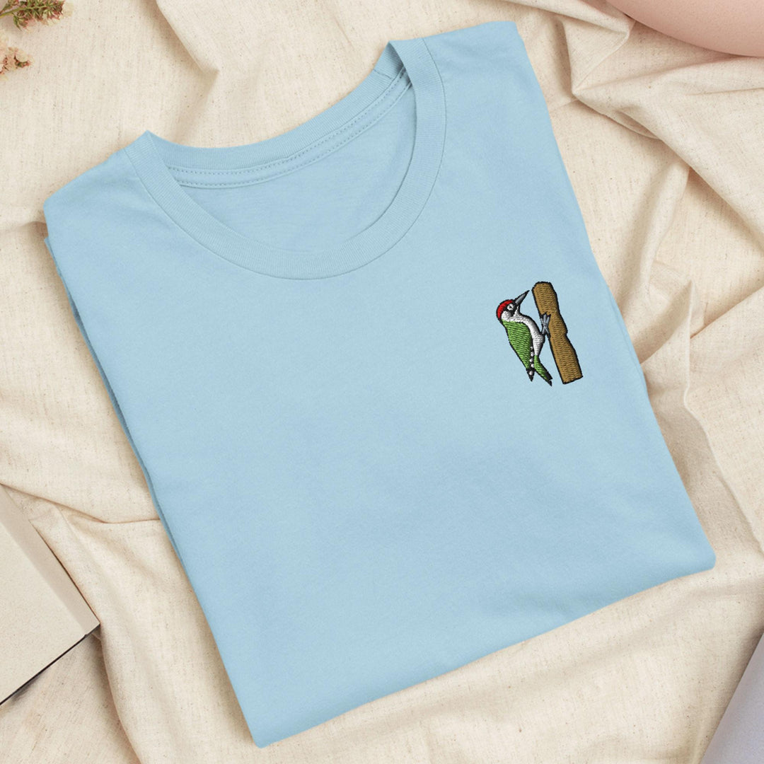 European Green Woodpecker (Picus viridis) Embroidered T-Shirt: Lightweight Cotton, Unisex Fit