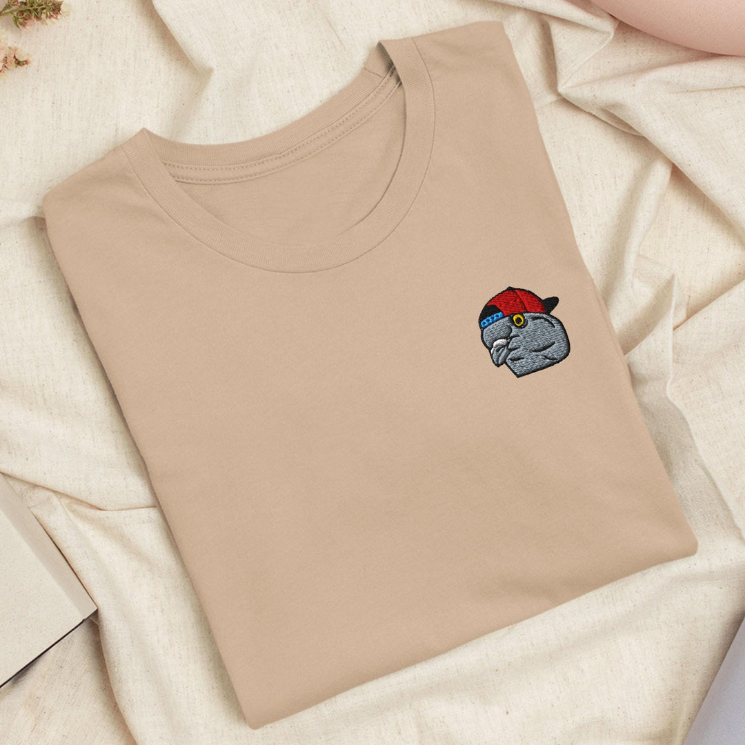 Scumbag Pigeon Embroidered T-Shirt: Lightweight Cotton, Unisex Fit
