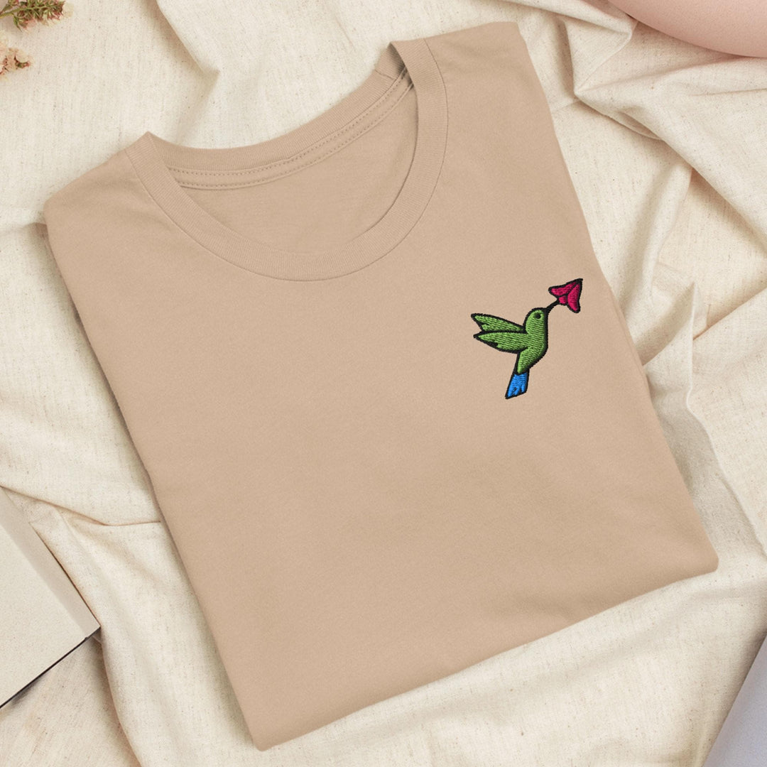 Hummingbird Embroidered T-Shirt: Lightweight Cotton, Unisex Fit