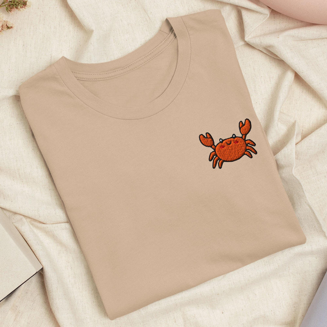 Dungeness Crab Embroidered T-Shirt: Lightweight Cotton, Unisex Fit