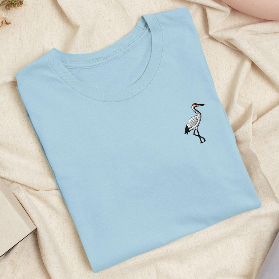 Crane Bird Embroidered T-Shirt: Lightweight Cotton, Unisex Fit