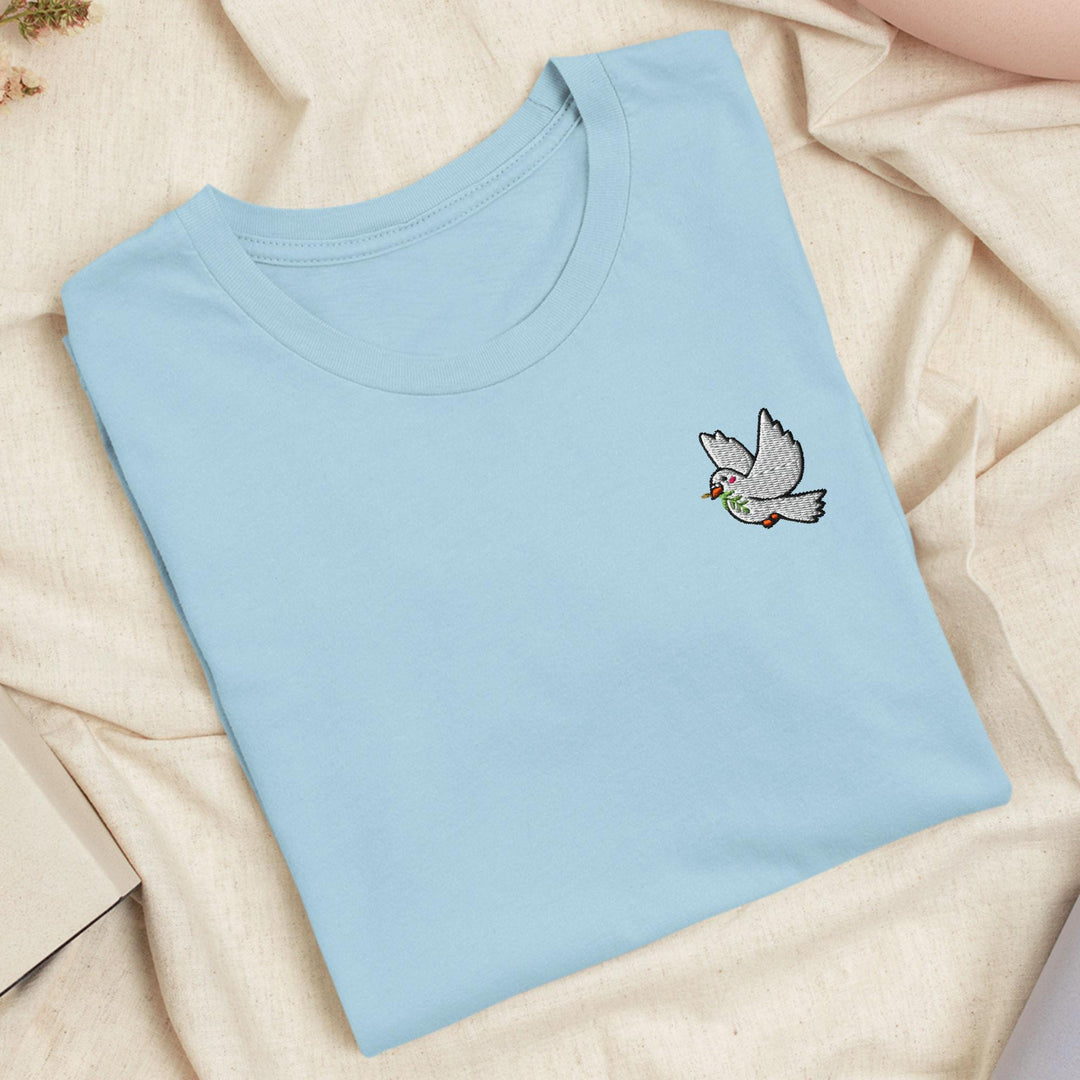 Peace Dove Embroidered T-Shirt: Lightweight Cotton, Unisex Fit