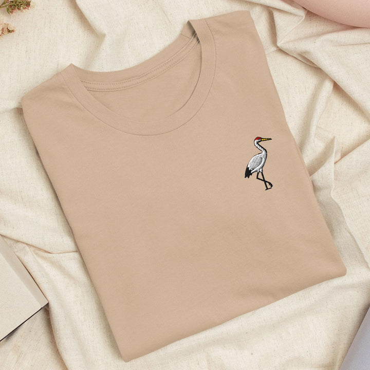 Crane Bird Embroidered T-Shirt: Lightweight Cotton, Unisex Fit