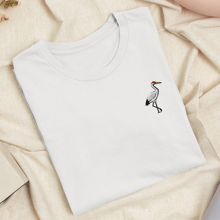 Crane Bird Embroidered T-Shirt: Lightweight Cotton, Unisex Fit