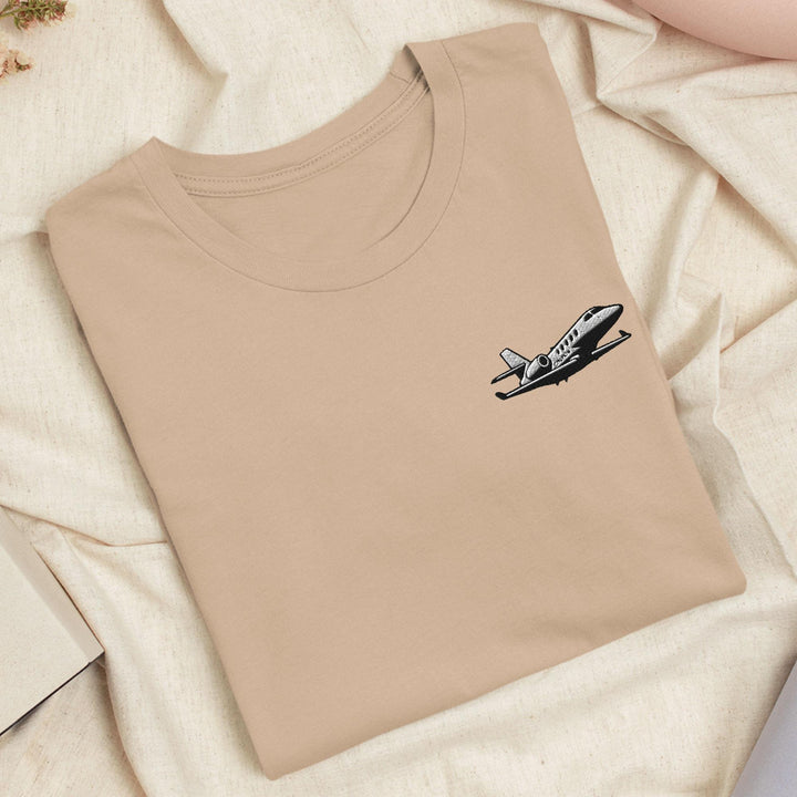 Business Jet Embroidered T-Shirt: Lightweight Cotton, Unisex Fit