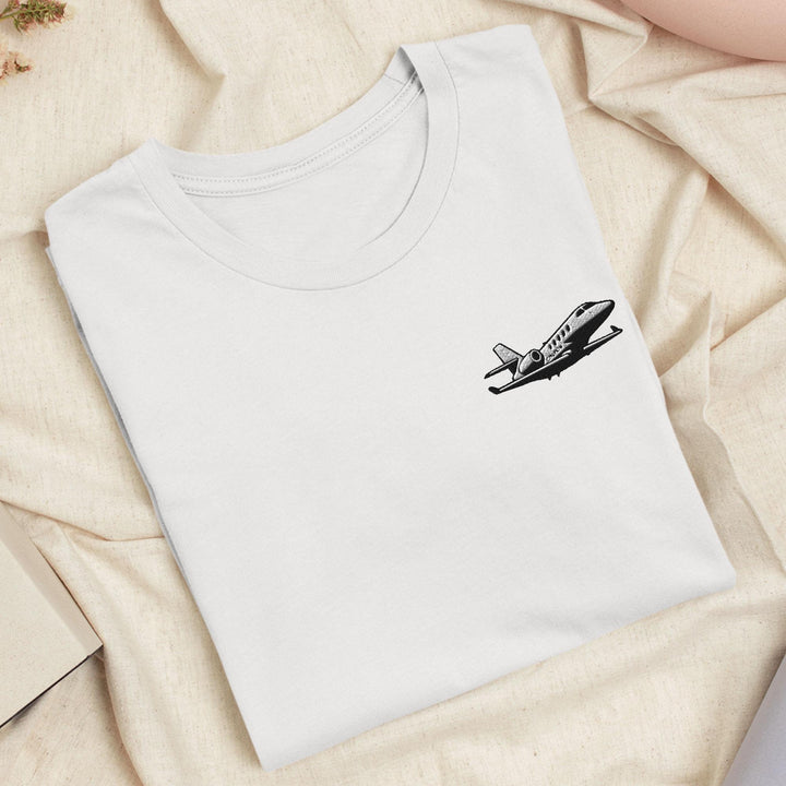 Business Jet Embroidered T-Shirt: Lightweight Cotton, Unisex Fit