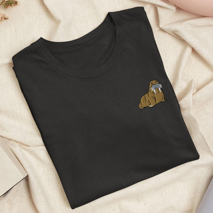 Happy Walrus Embroidered T-Shirt: Lightweight Cotton, Unisex Fit