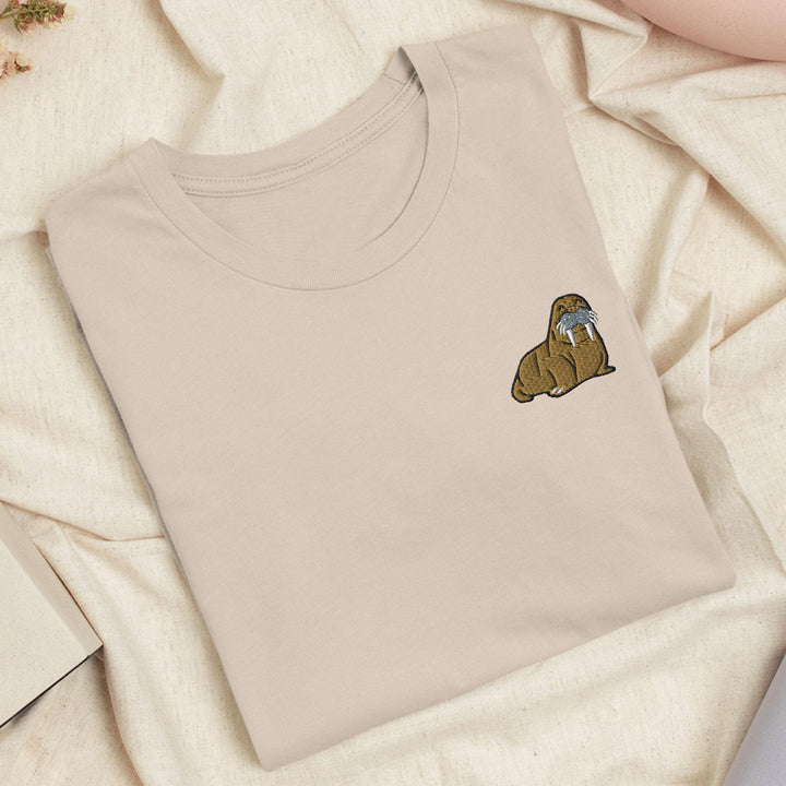 Happy Walrus Embroidered T-Shirt: Lightweight Cotton, Unisex Fit