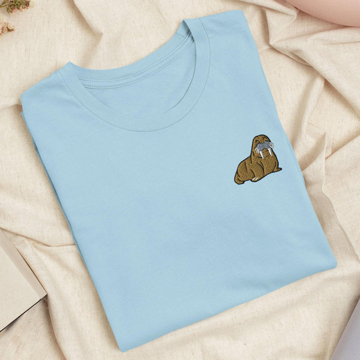 Happy Walrus Embroidered T-Shirt: Lightweight Cotton, Unisex Fit