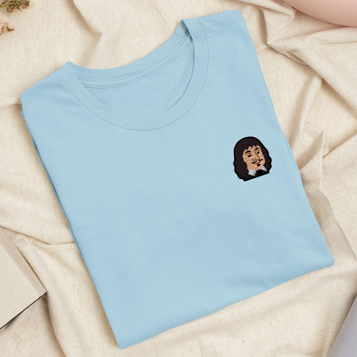 Cartoon René Descartes Embroidered T-Shirt: Lightweight Cotton, Unisex Fit
