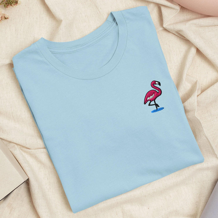 Flamingo in Water Embroidered T-Shirt: Lightweight Cotton, Unisex Fit