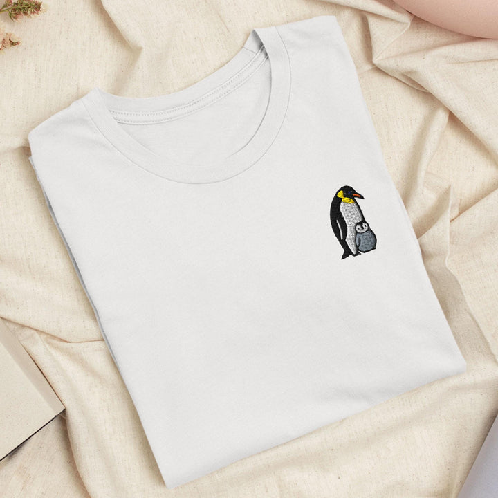 Emperor Penguin with Chick Embroidered T-Shirt: Lightweight Cotton, Unisex Fit