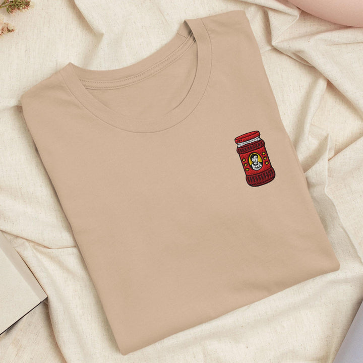 Asian Chili Condiment Jar Embroidered T-Shirt: Lightweight Cotton, Unisex Fit