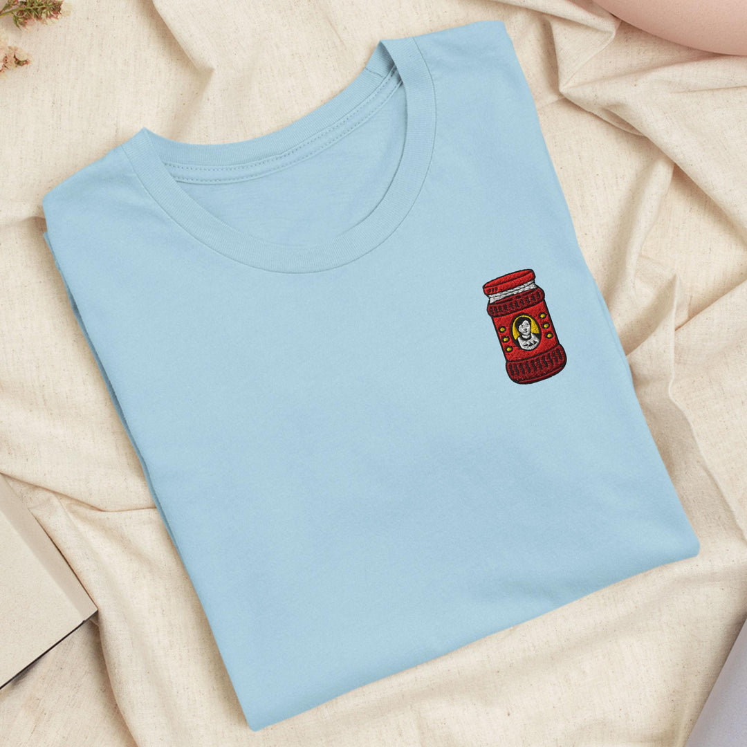 Asian Chili Condiment Jar Embroidered T-Shirt: Lightweight Cotton, Unisex Fit
