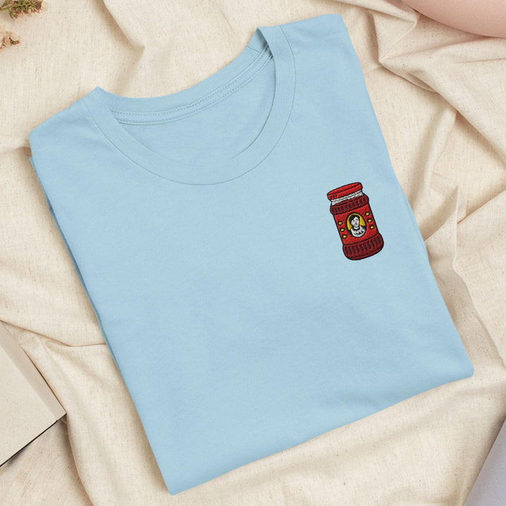 Asian Chili Condiment Jar Embroidered T-Shirt: Lightweight Cotton, Unisex Fit