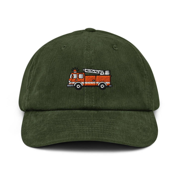 Red Fire Truck Embroidered Cotton Corduroy Hat: Adjustable Fit