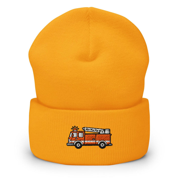 Red Fire Truck Embroidered Cuffed Beanie: Cozy Unisex Winter Cap
