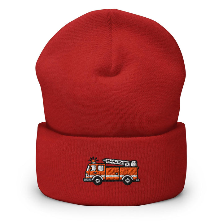 Red Fire Truck Embroidered Cuffed Beanie: Cozy Unisex Winter Cap