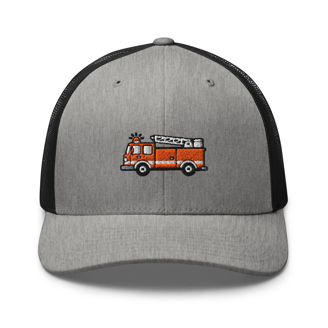 Red Fire Truck Embroidered Trucker Hat: Structured Retro Cap with Mesh Back