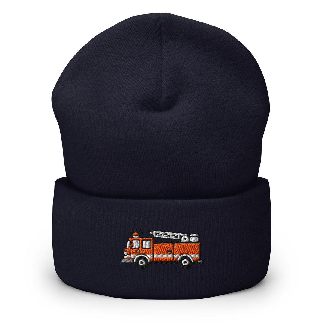 Red Fire Truck Embroidered Cuffed Beanie: Cozy Unisex Winter Cap