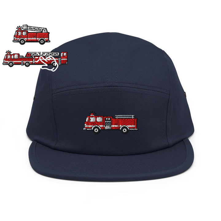 Red Fire Truck Embroidered 5‑Panel Cotton Camper Cap: Adjustable Fit
