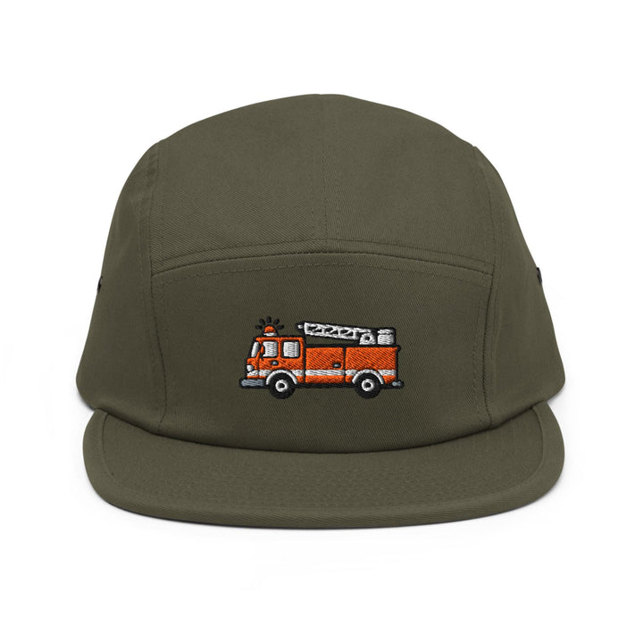 Red Fire Truck Embroidered 5‑Panel Cotton Camper Cap: Adjustable Fit