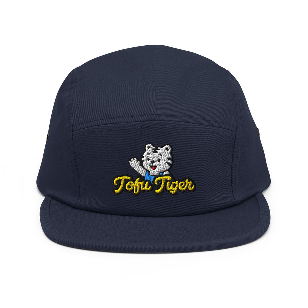 Tofu Tiger Mascot Embroidered 5‑Panel Cotton Camper Cap: Adjustable Fit