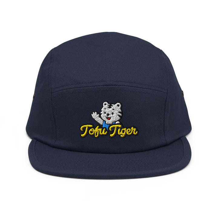 Tofu Tiger Mascot Embroidered 5‑Panel Cotton Camper Cap: Adjustable Fit