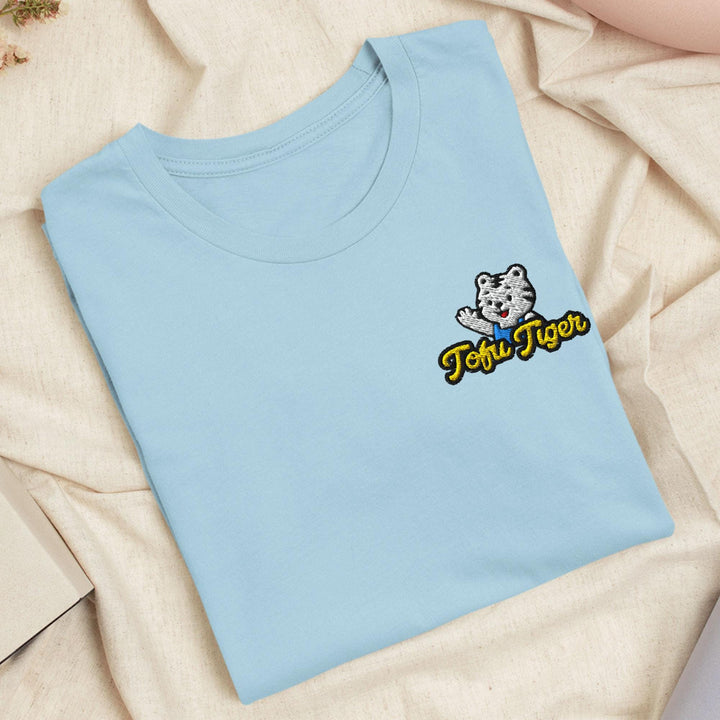 Tofu Tiger Mascot Embroidered T-Shirt: Lightweight Cotton, Unisex Fit