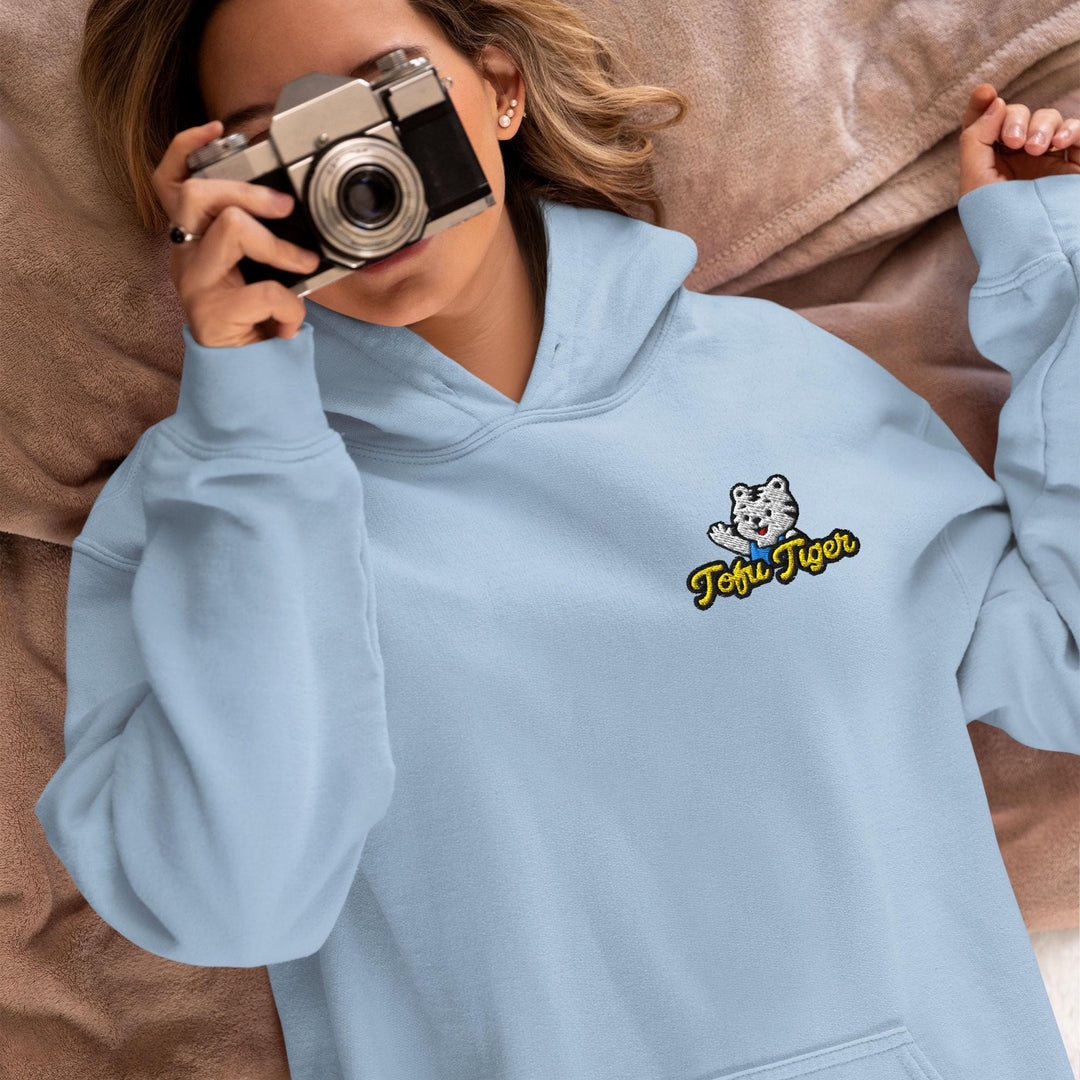 Tofu Tiger Mascot Embroidered Hoodie: Heavy Blend Cotton-Poly, Unisex Fit